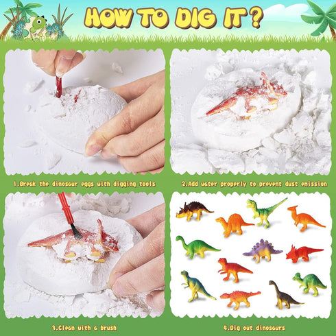 kolegend Dino Eggs Dig Kit, 12 Pack Dinosaur Eggs Excavation Set, Easter Gift Science Experiments for Kids