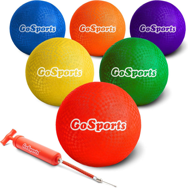 GoSports Playground Balls for Kids - Heavy Duty Set of 6 with Carry Bag and Ball Pump, Choose 8.5” or 10” Sizes