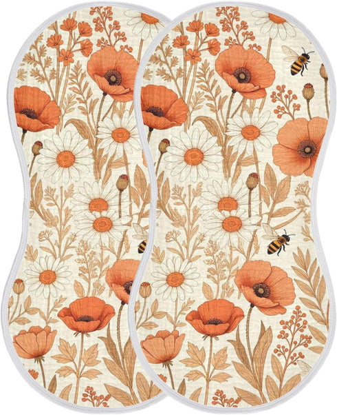 decor gift 4 Pack 22x11in Cotton Burp Cloths Easy Care Bee and Wildflowers Boho Modern Cloths spit up rag for Unisex