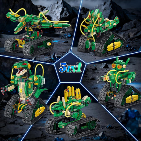 5 1 877 8 9 10 11 12+ HiWEEGO RC Dinosaur Building Toy with Light, in Remote Controll Building Block Kit, PCS Tech