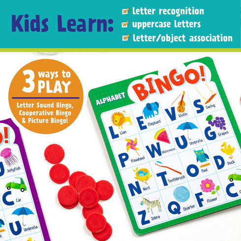 Peaceable Kingdom Alphabet Bingo! Educational Letter Learning Board Game for 2 to 6 Kids, Ages 4+