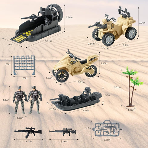 Army Men Action Figures Playset with Military Vehicles, Toys for Kids Boys Girls, Age 6-10, Includes Boats & Pistol