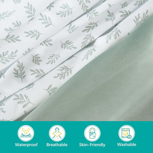 4-Pack 52x28x8in(Green+Leaf) Biloban Crib Sheets Waterproof for Boys Girls, Fitted Crib Sheet for Standard Crib