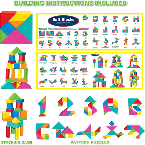 138 Set, 18+ 1-3 Foam Blocks for Toddlers, Pieces EVA Soft Stacking Building Blocks Toy Early Learning Construction