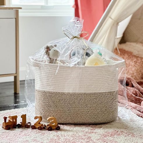 Goodpick Woven Storage Basket for Shelves, Cotton Rope Dog Toy Bin, Square Baskets for Storage Shelves, Brown and