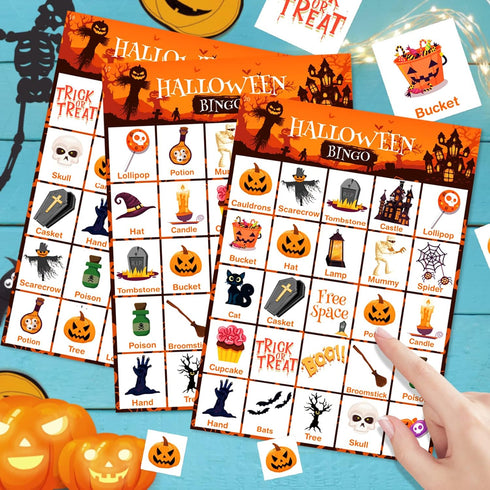 V-Opitos Large Size Halloween Bingo Game Card - 6''×8.5” for 28 Players, Halloween Party Favor