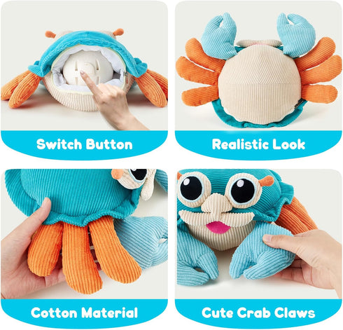 12-18 50 Tummy 1-3 Golray Baby Crawling Toys Months, Musical Dancing Walking Moving Crab with Pure Cotton & Songs, Time