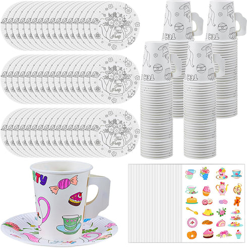 Lenwen 24 Set Color Your Own Tea Party Cups with Handle, DIY