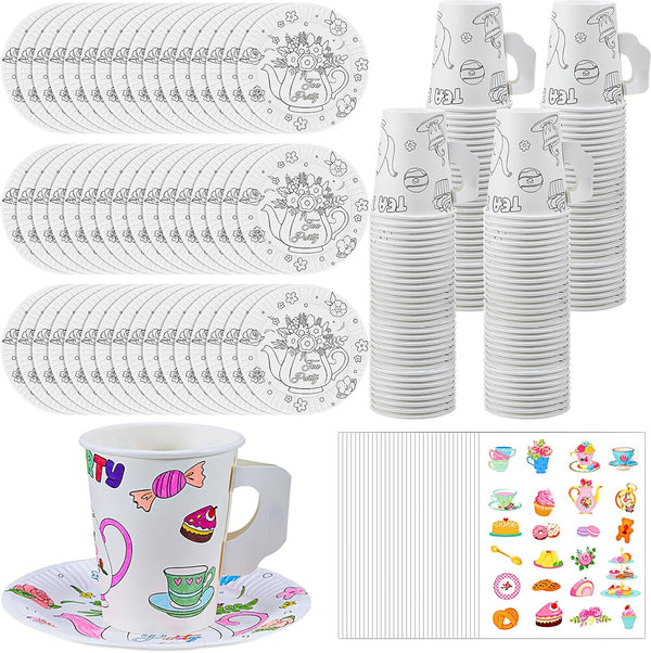 Lenwen 24 Set Color Your Own Tea Party Cups with Handle, DIY