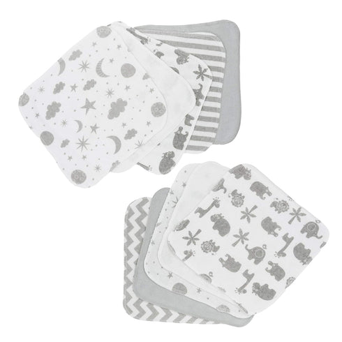 Spasilk Washcloth Wipes Set, Soft Terry Washcloth Set for Newborn Boys and Girls, Pack of 10, Gray Celestial