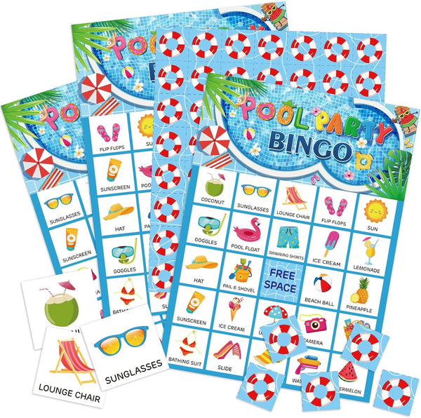 Liliful 35 Pcs Pool Party Bingo Games for 24 Players, Summer Bingo Cards for Beach Party Fun