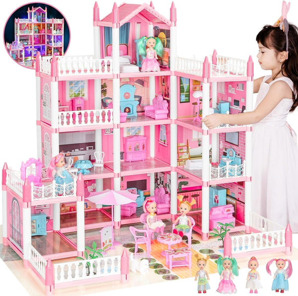 GirlDiary Doll House, Dream Dollhouse for Girls Pretend-Play DIY Dollhouse Kit - 4-Story