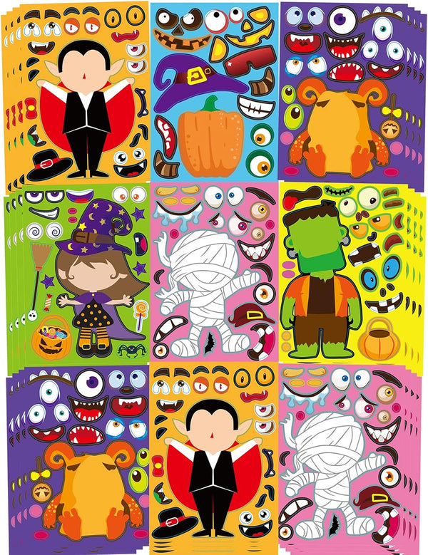 42 Sheets Halloween Party Games Stickers for Kids, Make Your Own Stickers, Pumpkin, Mummie, Zombie, Witch, Monster