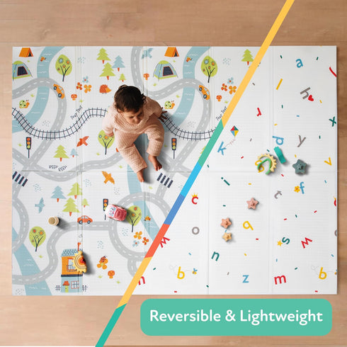 77" 58" Nuby Reversible Baby Floor Mat - Foldable and Lightweight Foam Infant Play Mat - x - Easy Storage and Travel
