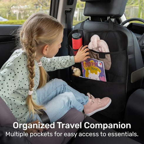 2 Pack Enovoe Back Seat Cover for Kids Extra Large - with Multi Pocket Storage Organizer - Back Seats Protector