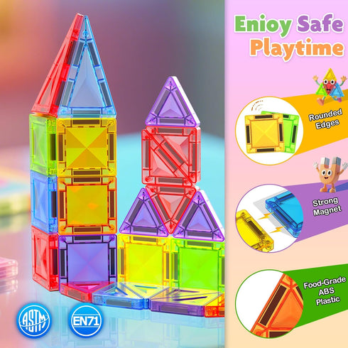 Magnetopia 56 Set 3+, Mini Magnetic Tiles with Iron Box, PCS Travel Magnetic Tiles, STEM Educational Building