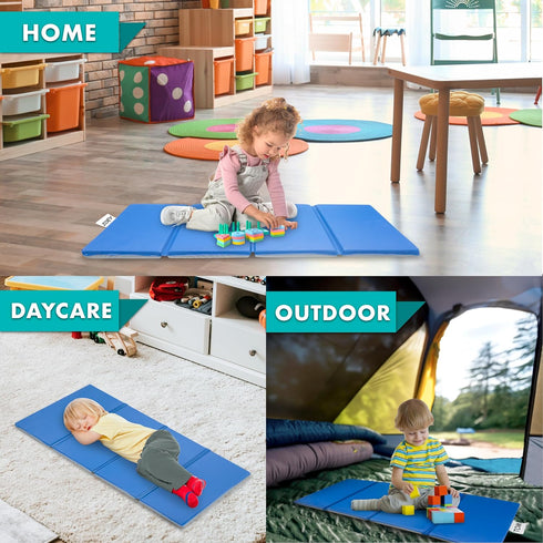 1-inch 45-in ProSource Four-Fold Kids Rest Mat, Thick Sleeping Mats for Kids, Foam Foldable Cushion for Child Comfort