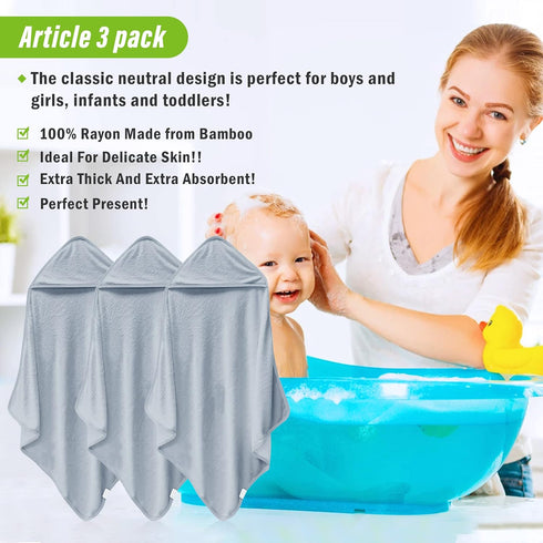 Cosy Family 3 Pack Baby Hooded Towels, Rayon Made from Bamboo, Ultra Soft Unisex Bath Towels for Babies,Toddler,Infant