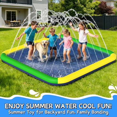 155"-110" 0.5mm Summer 3+ Splash Pad for Kids & Dogs, EPN Extra Large Non-Slip Sprinkler Splash Pad, Thickened PVC