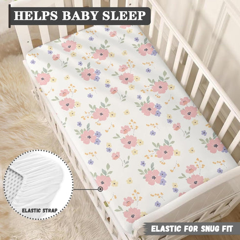 Winpema 28"x52" Dreamy Floral Print Fitted Crib Sheet Flower Baby Crib Sheet Fit Standard Crib and Toddler