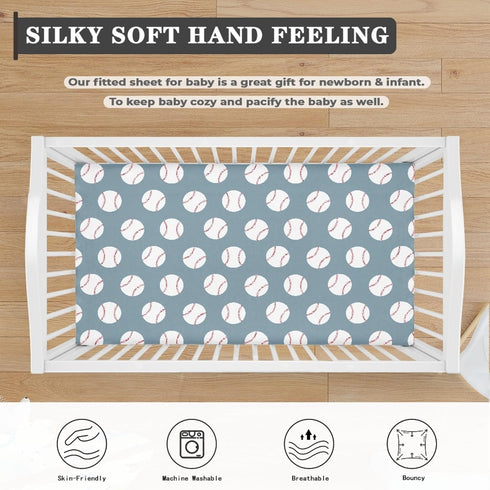 QINBEIDU 28"x52" Baseball Blue Fitted Crib Sheet American Sport Championship Patch Sports Standard Crib Mattress Fitted