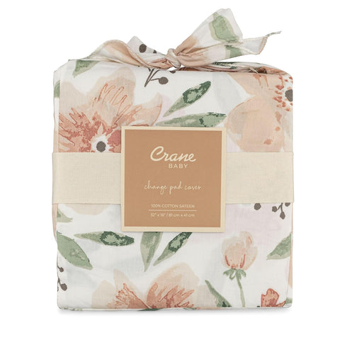 100% 16" 32", Crane Baby Changing Pad Cover, Cotton Sateen Exterior, Pink Nursery Decor, Pink Floral Baby Changing