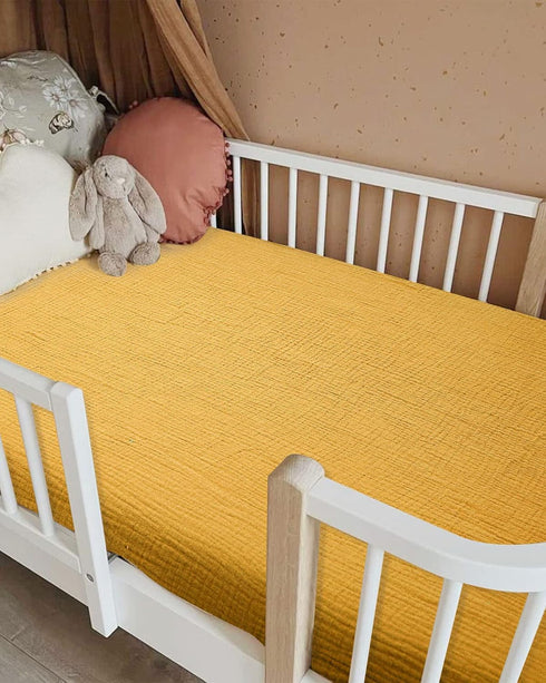 28" 52", Crib Sheets for Boys Girl, Fitted Baby Toddler Bed Sheets x Neutral Muslin Cotton Crib Mattress Bedding Soft