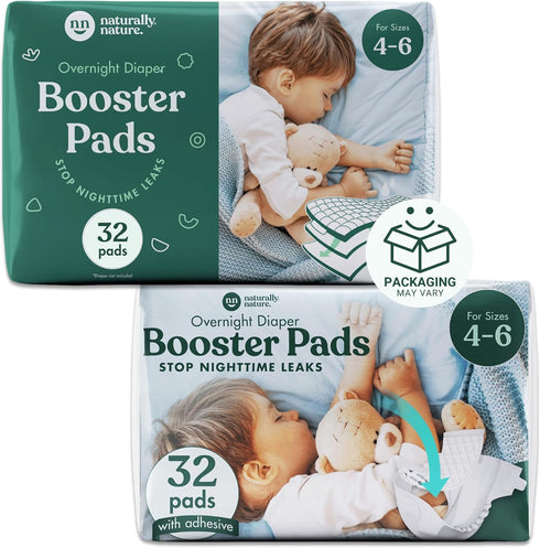 5, 32 Naturally Nature Overnight Diaper Booster Pads, Stops Overnight Leaking, Diaper Liners for Toddler, Nighttime