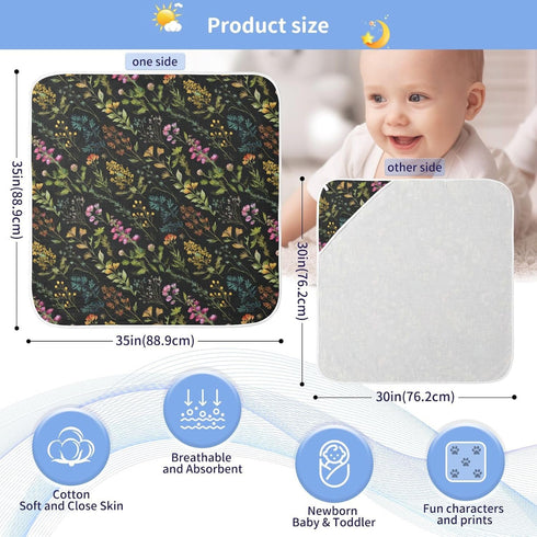 Pigsaly 30 30 Watercolor Wild Flowers Hooded Baby Towel Meadow Herbs Leaves Baby Bath Towel Unisex Soft Organic Cotton