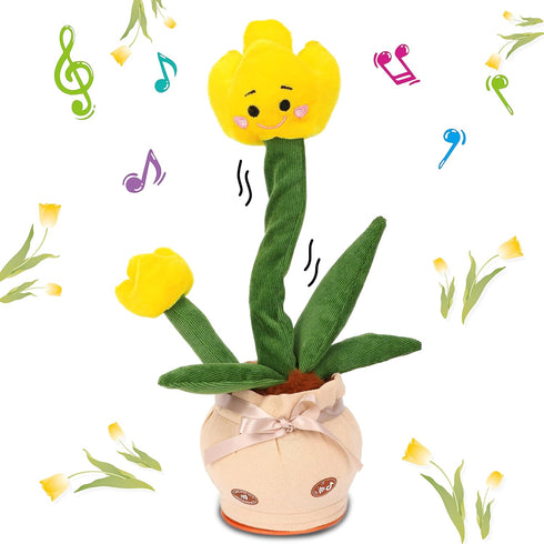 Cuteoy Talking Tulips Plush Toy Repeats What You Say Dancing Walking Mimicking