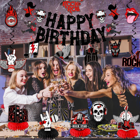 LARRAZABAL Rock and Roll Birthday Party Decorations, Music Themed Supplies Include Happy Birthday Banner and Centerpiece