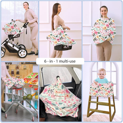 Multi-use Nursing Carseat Canopy Breastfeeding Cover - Stretchy Car Seat Covers for Babies, Baby Shower Gifts (Pink