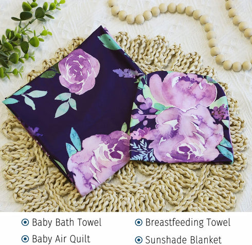 Newborn Swaddle Blanket with Beanie Set, Soft Stretchy Blanket for Baby Boys and Girls, 0-3 Months, Purple Flower