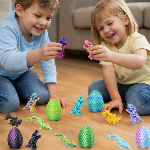 TAHAVICE 24 Pack 3D Set Printed Dragons Eggs with Dragon Inside, Articulated Desk Decor Display with Mini Animal