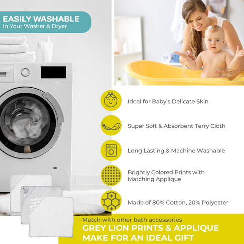 3 Pack Set Spasilk Baby Soft Terry Hooded Towel for Newborn Boys and Girls Gray Lion One Size