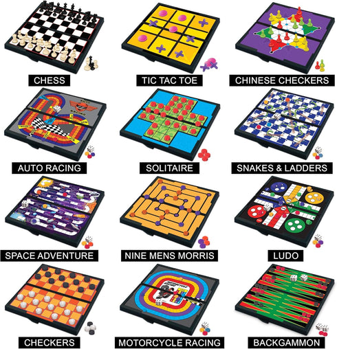 12 5" Gamie Magnetic Board Travel Games for Kids, Includes Retro Fun Games - Compact Design, Individually Boxed Travel