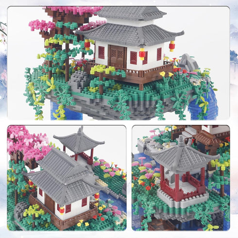 STMIGAIBLOCKS 3320PCS 14+ Peach Blossom Pond Bonsai Tree Building Block Kit,Chinese Sakura Architecture Micro Mini
