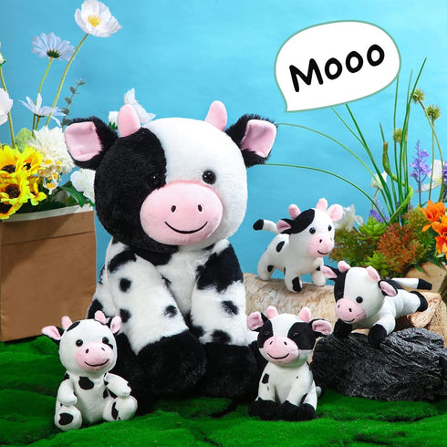Sumind 5 Pcs Cow Plush Animals Set, Mommy Cow Stuffed Animal with 4 Baby Cute Cows for Boys Girls