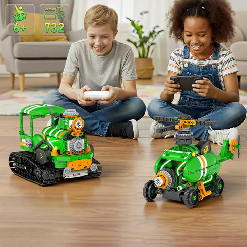 QHECTTY 6-14, 5in1 732 Sets Sets STEM Robot Building Kits for Kids Remote & APP Controlled STEM Tractor/Frog/Robot