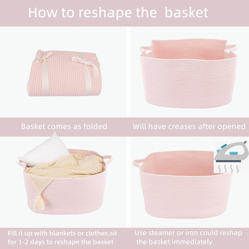 Large Rectangle Toy Basket, 22"x17"x12" Woven Cotton Rope Storage for Kids, Laundry Basket for Clothes and Towels