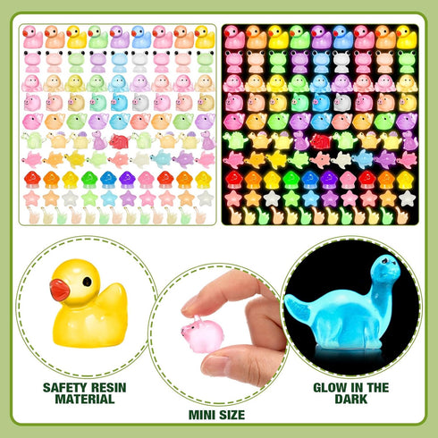 Barydat 400 Pcs Mini Resin Animals Figures Bulk for Crafts, Pranks, and Garden Decoration - Luminous Mini Toys