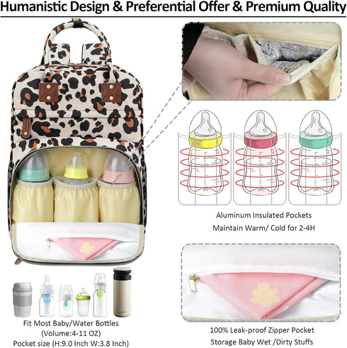 Backpack Diaper Bag Tote for Women Large Capacity, Baby with Insulated Pockets Multifunctional Bags For Girl Boy
