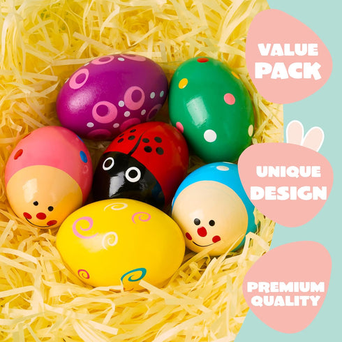 6 Packs JOYIN Easter Wooden Egg Shakers Maracas Percussion Musical for Easter Basket Stuffer Filler, Classroom Prize
