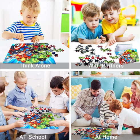 LELEMON 100 Piece Avengers Jigsaw Puzzle for Kids Ages 4-8, Portable Metal Storage Box, Educational Toy