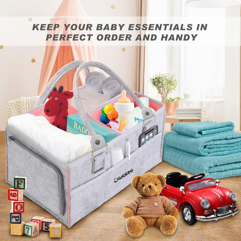 LXWIEKCO Large Baby Diaper Caddy Organizer - Nursery Storage Basket Tote Bag, Portable Diaper Storage Bin for Changing