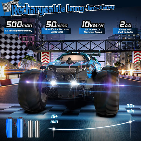 1:20, 10KM/H, 2 2.4GHZ, Remote Control Car, All-Terrain Remote Control Truck for Boys, Rechargeable Rc Truck with LED