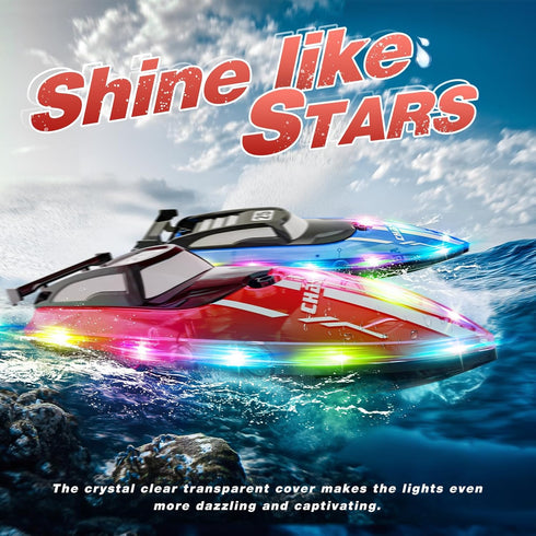 2.4Ghz 8-12,Toy JOI MEW RC Boat for Kids with LED Lights, Remote Control Racing Boats for Water Boat for Pools & Lakes