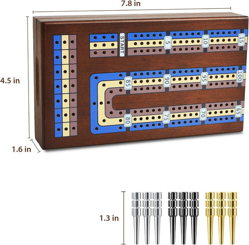 Set, 3 Closure,9 ELONGDI Foldable Wooden Cribbage Board Game Portable Travel Track Cribbage Board with Magnetic Metal