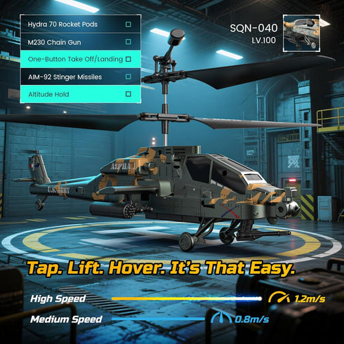 8-12, 26 (2 DEERC Apache RC Helicopter for Kids Remote Control Helicopter for Adults, Helicopters Toy with Mins Flight