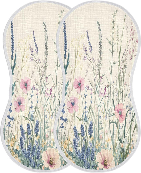 Set 1, Vintage Wildflower Muslin Baby Burp Cloths of Super Soft & Absorbent Burping Rags, Cotton Burp Clothes Shower